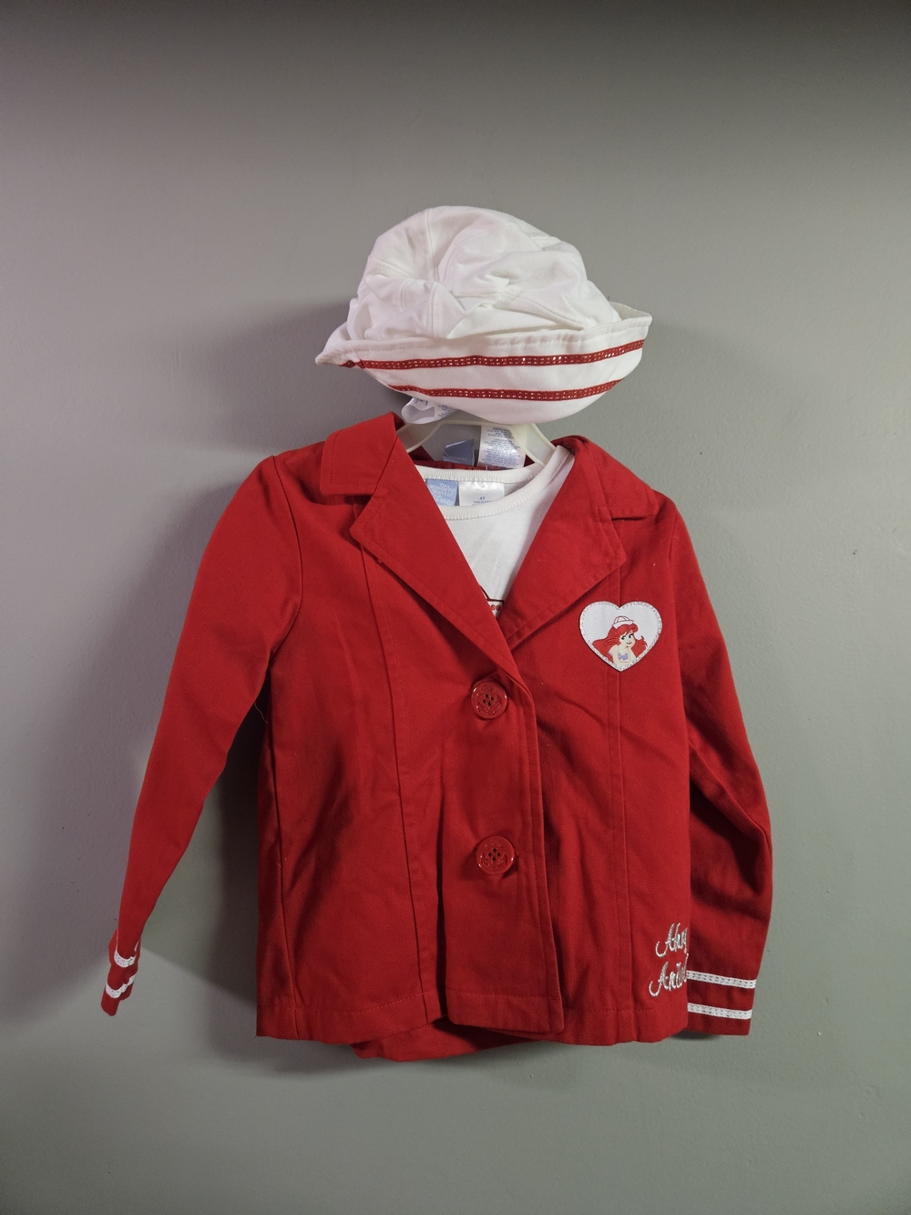 Disney Vintage Ariel Red Sailor-Style Jacket with White Hat And Tshirt